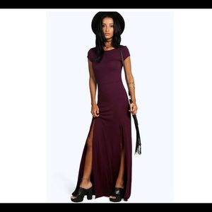 Double slit purple summer dress.
